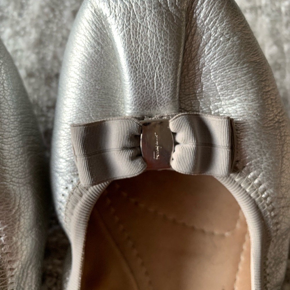 Salvatore Ferragamo silver flats